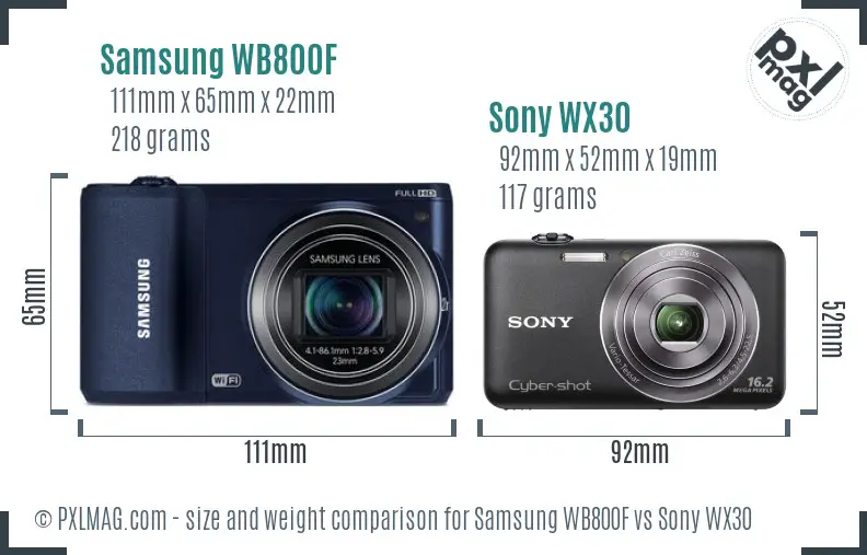 Samsung WB800F vs Sony WX30 size comparison