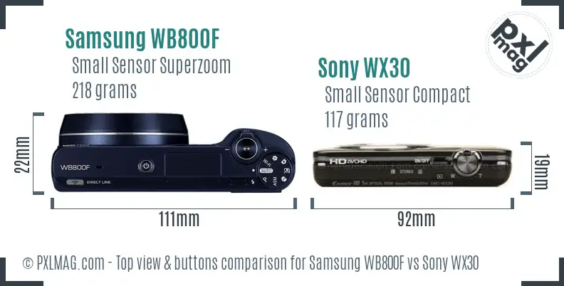 Samsung WB800F vs Sony WX30 top view buttons comparison