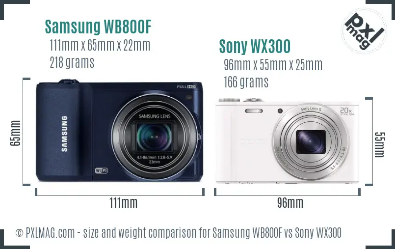 Samsung WB800F vs Sony WX300 size comparison