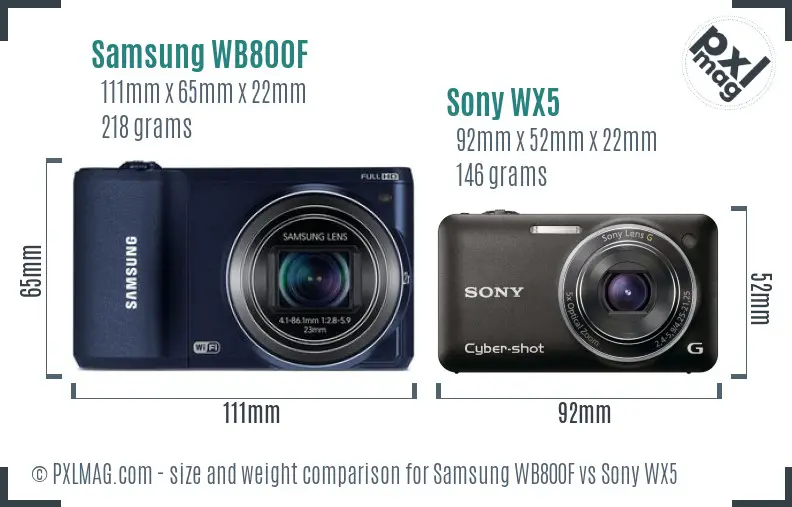 Samsung WB800F vs Sony WX5 size comparison