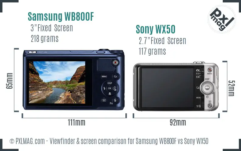 Samsung WB800F vs Sony WX50 Screen and Viewfinder comparison