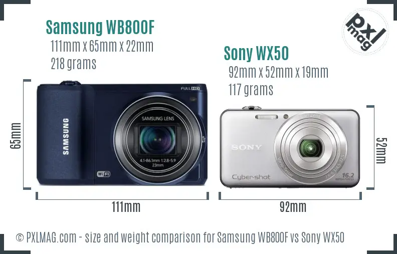 Samsung WB800F vs Sony WX50 size comparison