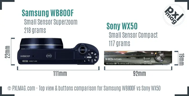 Samsung WB800F vs Sony WX50 top view buttons comparison