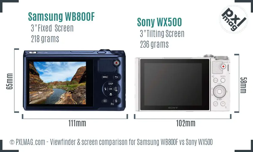 Samsung WB800F vs Sony WX500 Screen and Viewfinder comparison