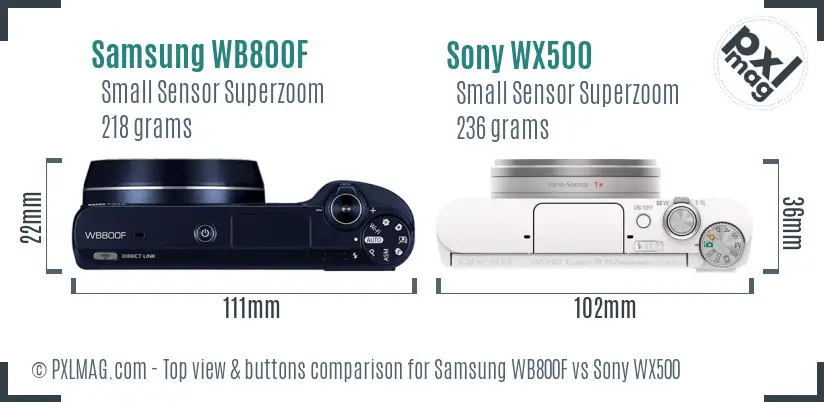 Samsung WB800F vs Sony WX500 top view buttons comparison