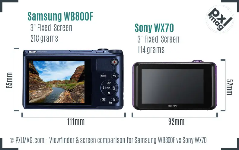 Samsung WB800F vs Sony WX70 Screen and Viewfinder comparison
