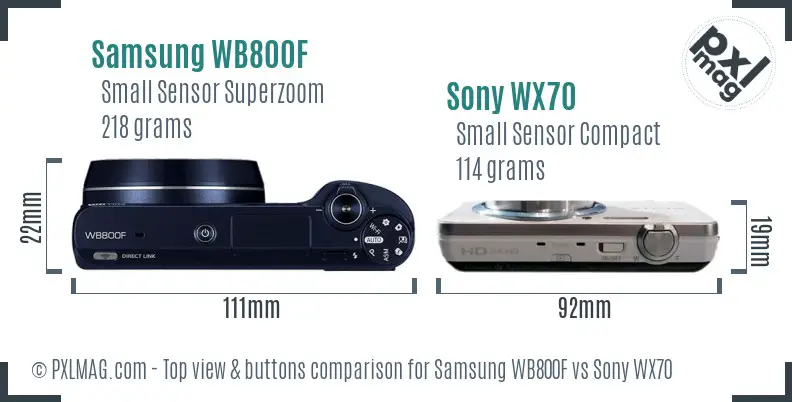 Samsung WB800F vs Sony WX70 top view buttons comparison