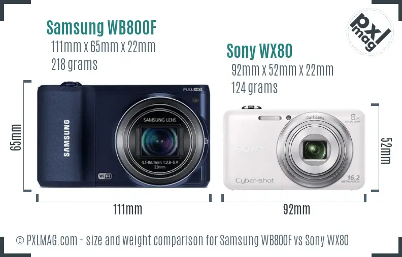 Samsung WB800F vs Sony WX80 size comparison