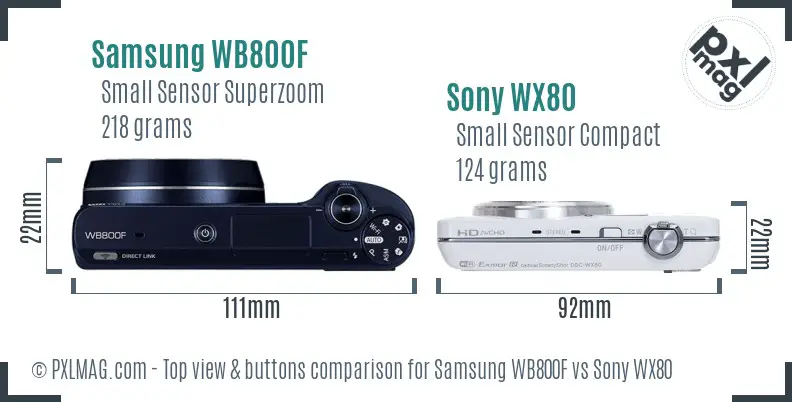 Samsung WB800F vs Sony WX80 top view buttons comparison