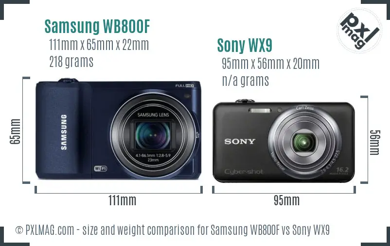 Samsung WB800F vs Sony WX9 size comparison