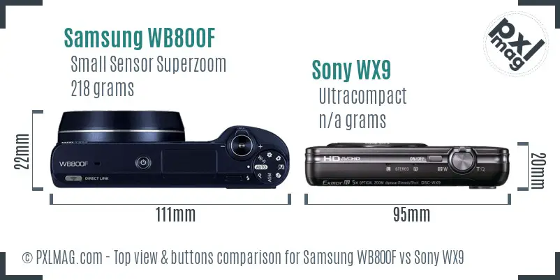 Samsung WB800F vs Sony WX9 top view buttons comparison