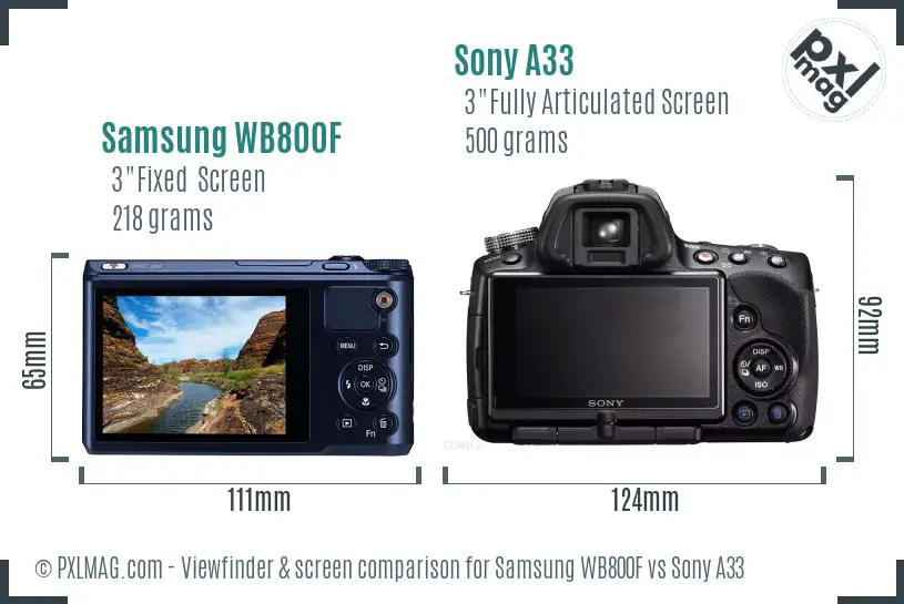 Samsung WB800F vs Sony A33 Screen and Viewfinder comparison