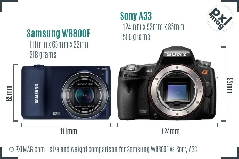 Samsung WB800F vs Sony A33 size comparison