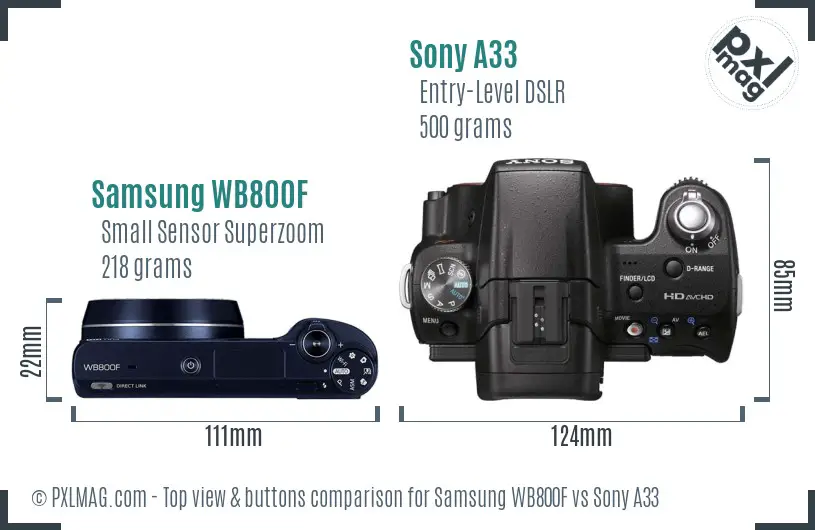 Samsung WB800F vs Sony A33 top view buttons comparison