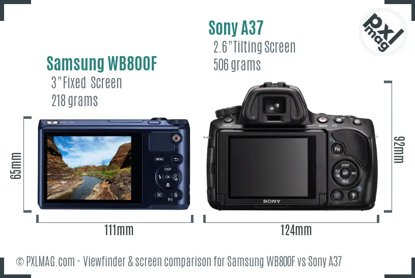 Samsung WB800F vs Sony A37 Screen and Viewfinder comparison