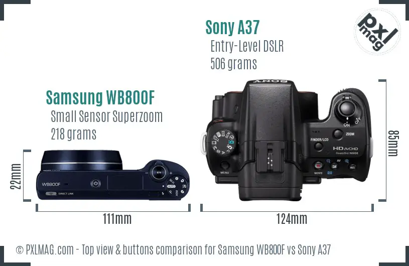 Samsung WB800F vs Sony A37 top view buttons comparison