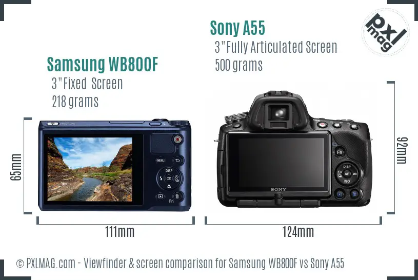 Samsung WB800F vs Sony A55 Screen and Viewfinder comparison