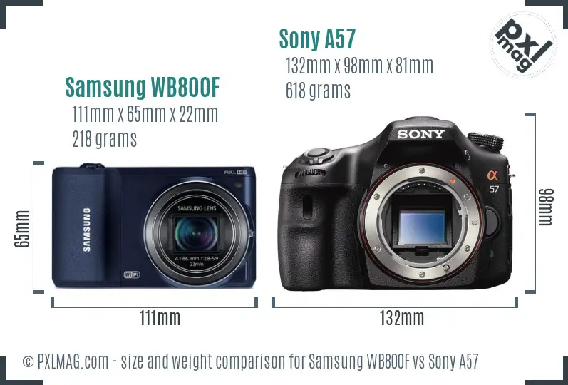 Samsung WB800F vs Sony A57 size comparison