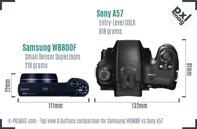 Samsung WB800F vs Sony A57 top view buttons comparison