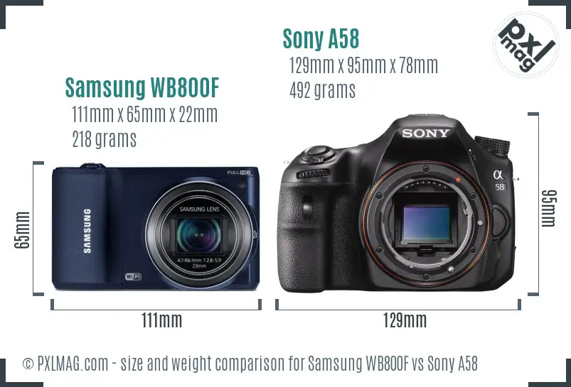 Samsung WB800F vs Sony A58 size comparison