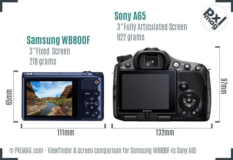 Samsung WB800F vs Sony A65 Screen and Viewfinder comparison