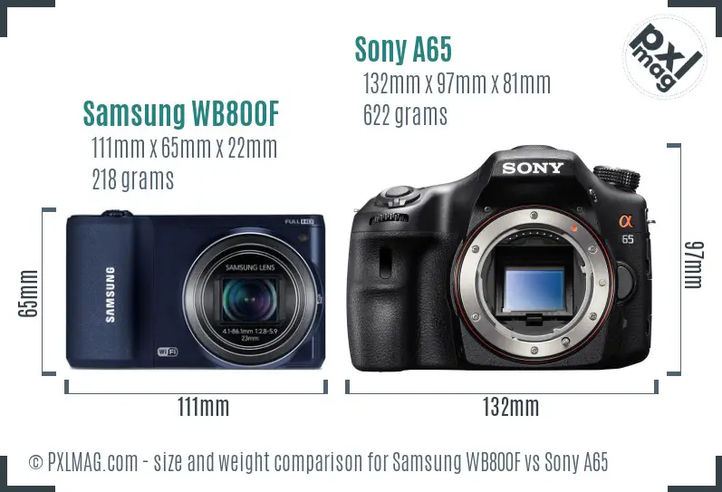 Samsung WB800F vs Sony A65 size comparison