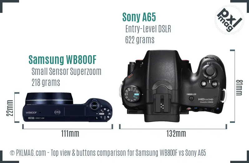 Samsung WB800F vs Sony A65 top view buttons comparison