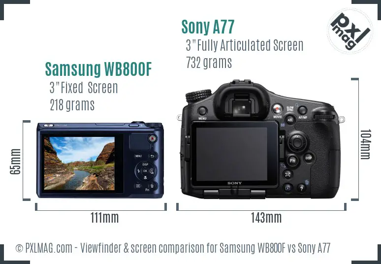 Samsung WB800F vs Sony A77 Screen and Viewfinder comparison