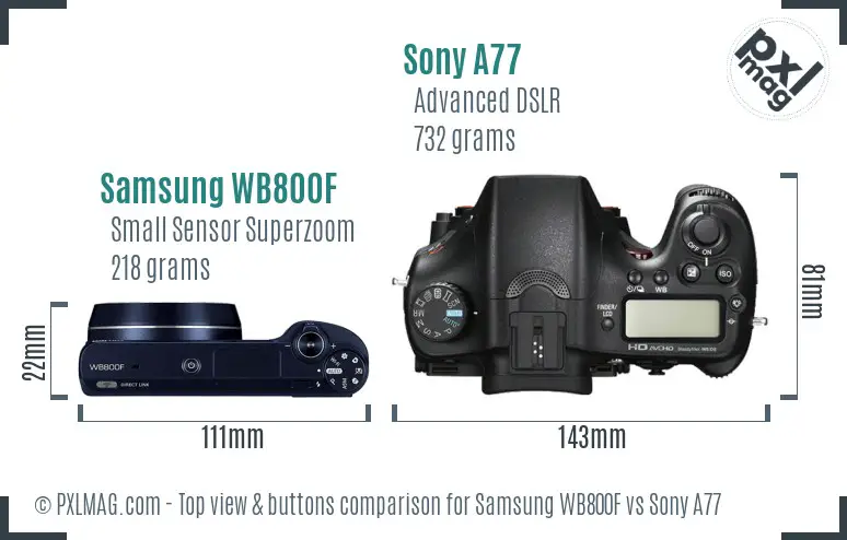 Samsung WB800F vs Sony A77 top view buttons comparison