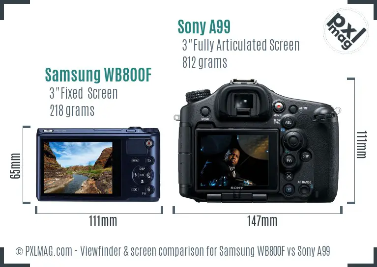 Samsung WB800F vs Sony A99 Screen and Viewfinder comparison