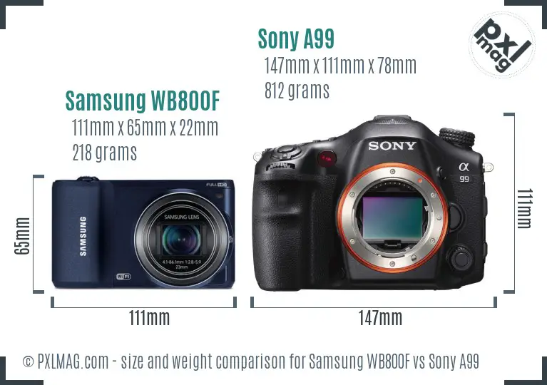 Samsung WB800F vs Sony A99 size comparison