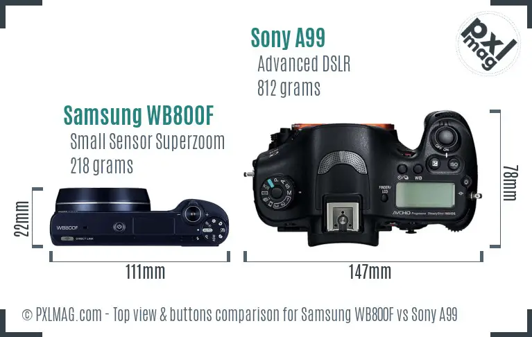 Samsung WB800F vs Sony A99 top view buttons comparison