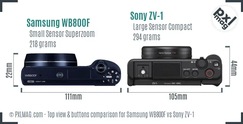 Samsung WB800F vs Sony ZV-1 top view buttons comparison