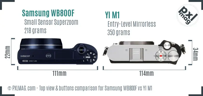 Samsung WB800F vs YI M1 top view buttons comparison