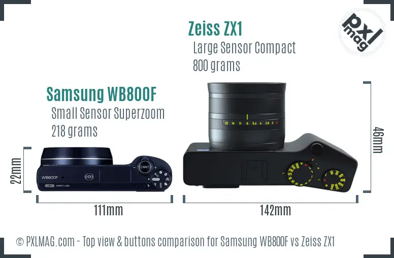 Samsung WB800F vs Zeiss ZX1 top view buttons comparison Samsung WB800F vs Zeiss ZX1 top view buttons comparison