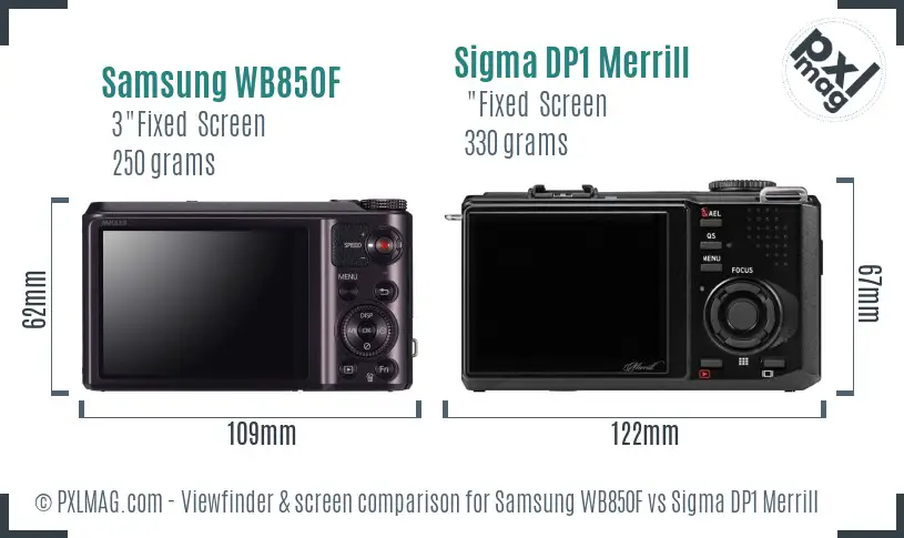 Samsung WB850F vs Sigma DP1 Merrill Screen and Viewfinder comparison