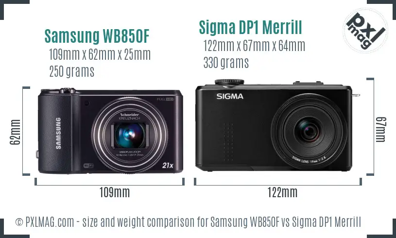 Samsung WB850F vs Sigma DP1 Merrill size comparison