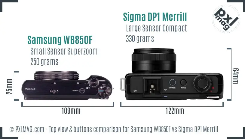 Samsung WB850F vs Sigma DP1 Merrill top view buttons comparison