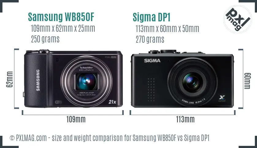 Samsung WB850F vs Sigma DP1 size comparison
