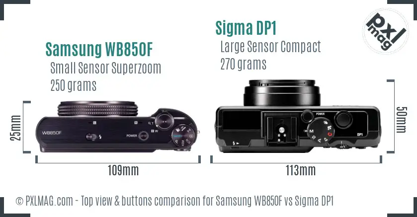 Samsung WB850F vs Sigma DP1 top view buttons comparison