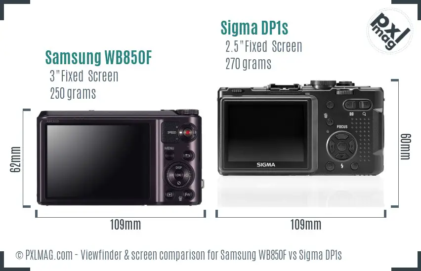 Samsung WB850F vs Sigma DP1s Screen and Viewfinder comparison