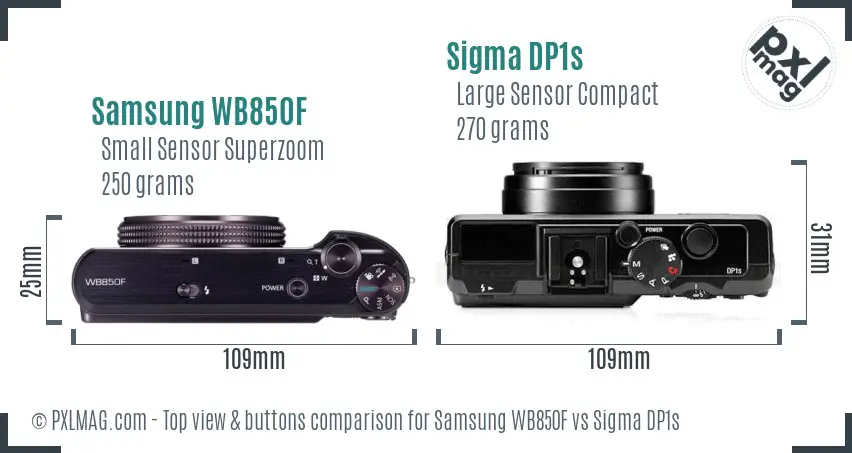 Samsung WB850F vs Sigma DP1s top view buttons comparison