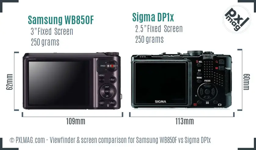Samsung WB850F vs Sigma DP1x Screen and Viewfinder comparison