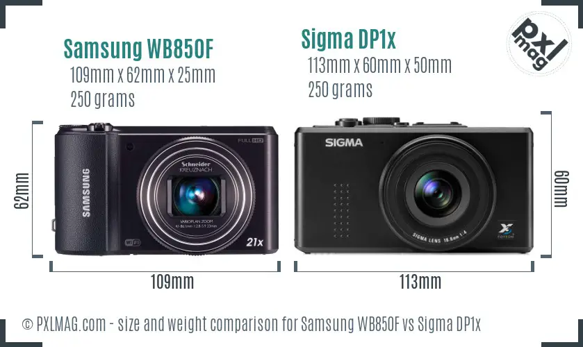 Samsung WB850F vs Sigma DP1x size comparison