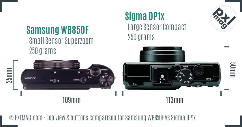 Samsung WB850F vs Sigma DP1x top view buttons comparison