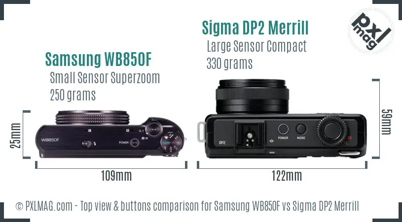 Samsung WB850F vs Sigma DP2 Merrill top view buttons comparison
