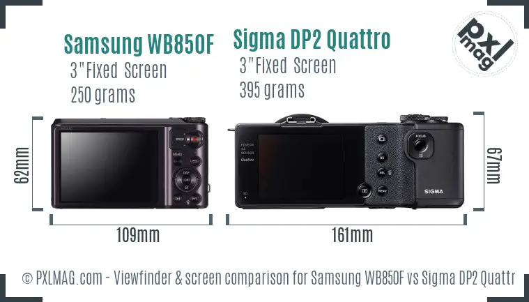 Samsung WB850F vs Sigma DP2 Quattro Screen and Viewfinder comparison