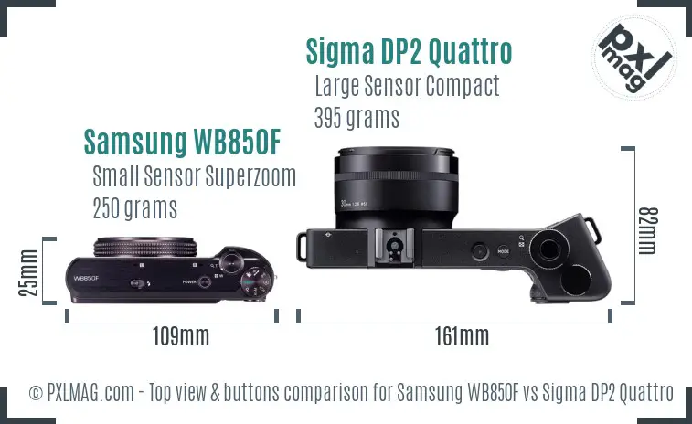 Samsung WB850F vs Sigma DP2 Quattro top view buttons comparison