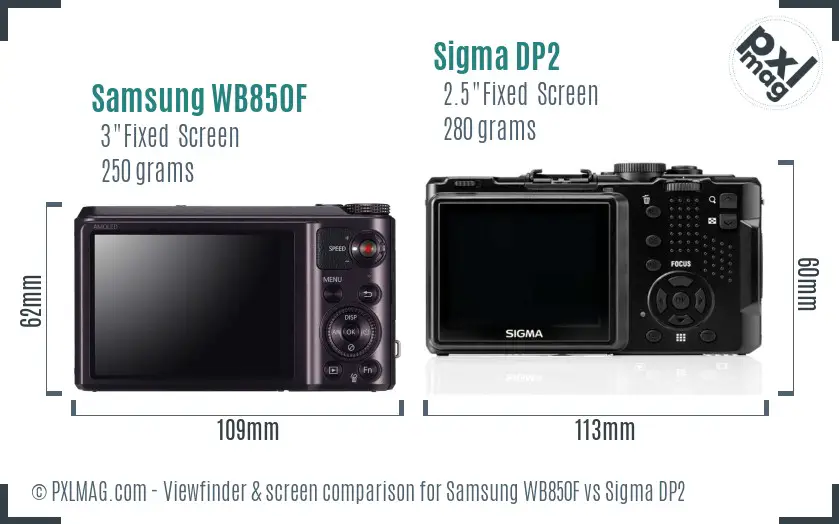 Samsung WB850F vs Sigma DP2 Screen and Viewfinder comparison