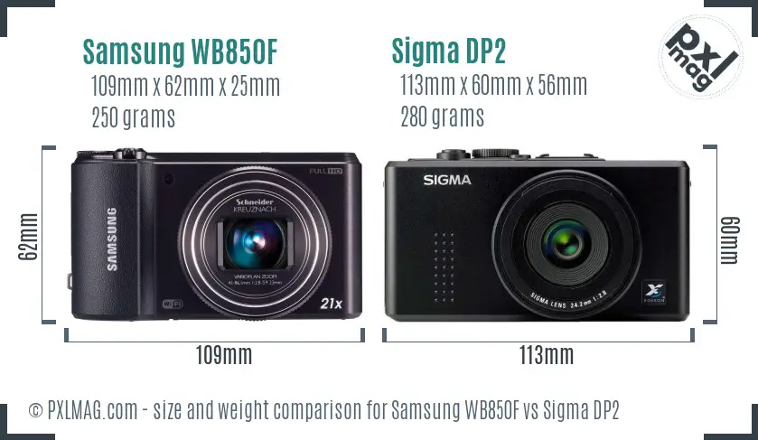 Samsung WB850F vs Sigma DP2 size comparison